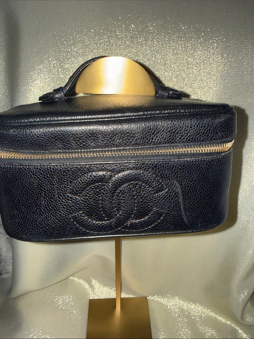 CHANEL Black Caviar Quilted Vanity Bag with Gold Hardware